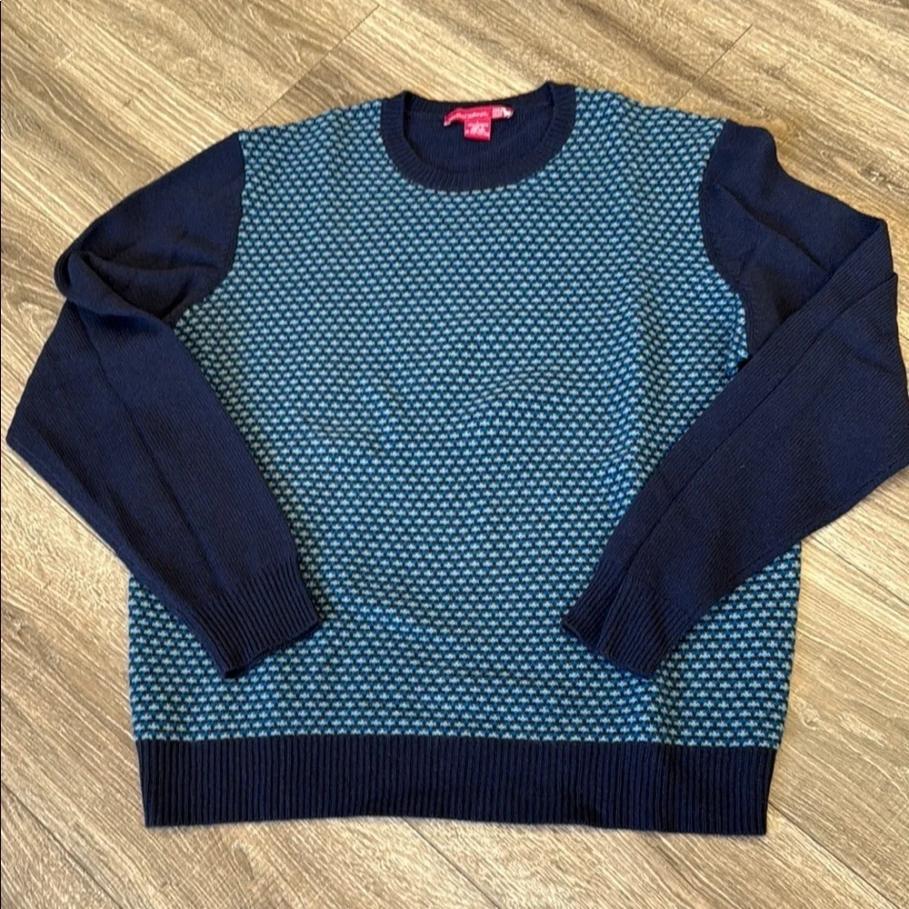 Men's Blue Patterned 100% Cashmere Sweater Size Large
